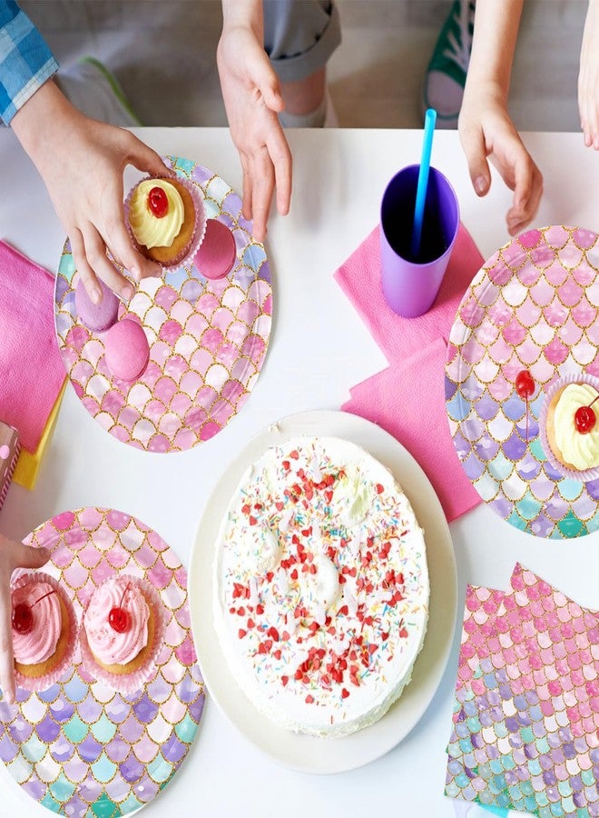 QIYANPAX 168Pcs Mermaid Birthday Decorations Mermaid Party Supplies Includes Plates, Napkins, Cups, Cutlery for Girls Baby Shower Ocean Birthday Party Decorations, Serves 24 - Image 3